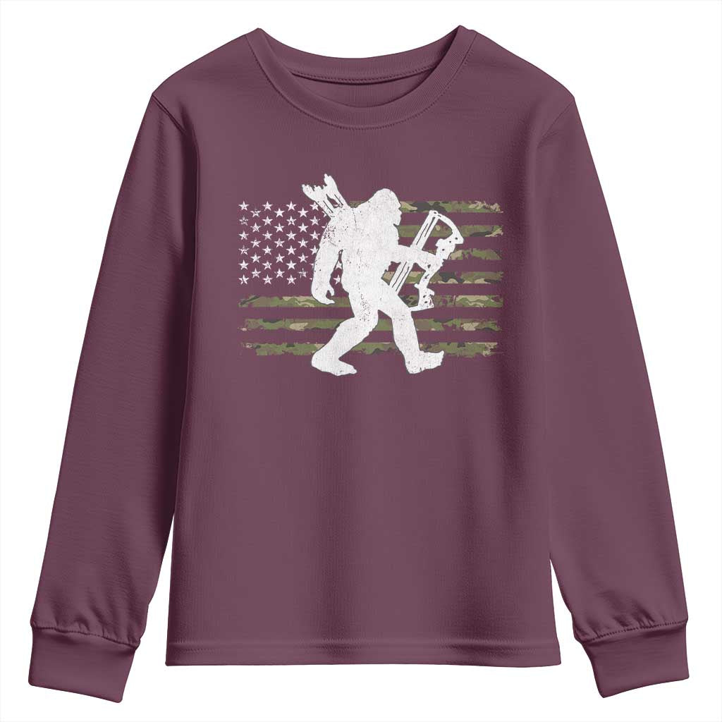 Bow Hunting Archer Bigfoot Youth Sweatshirt Sasquatch Camo US Flag Hunter Dad TS10 Maroon Print Your Wear
