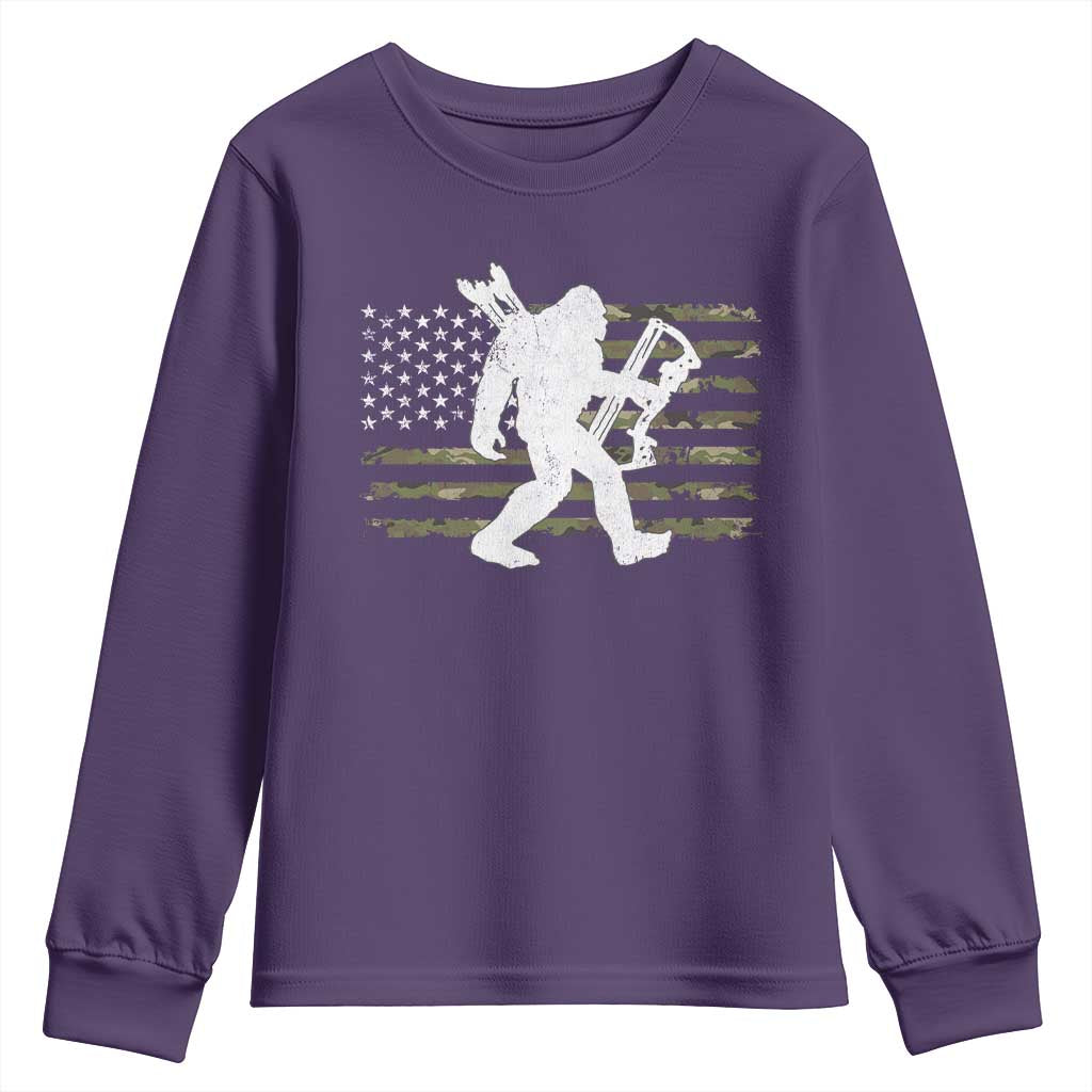 Bow Hunting Archer Bigfoot Youth Sweatshirt Sasquatch Camo US Flag Hunter Dad TS10 Purple Print Your Wear