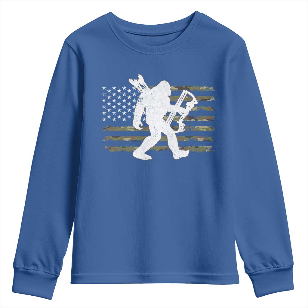 Bow Hunting Archer Bigfoot Youth Sweatshirt Sasquatch Camo US Flag Hunter Dad TS10 Royal Blue Print Your Wear