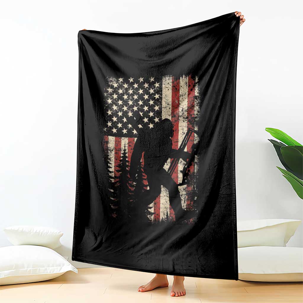 Bow Hunting Bigfoot America Flag Throw Blanket Patriotic Sasquatch With Archer Hunter Dad TS10 Print Your Wear