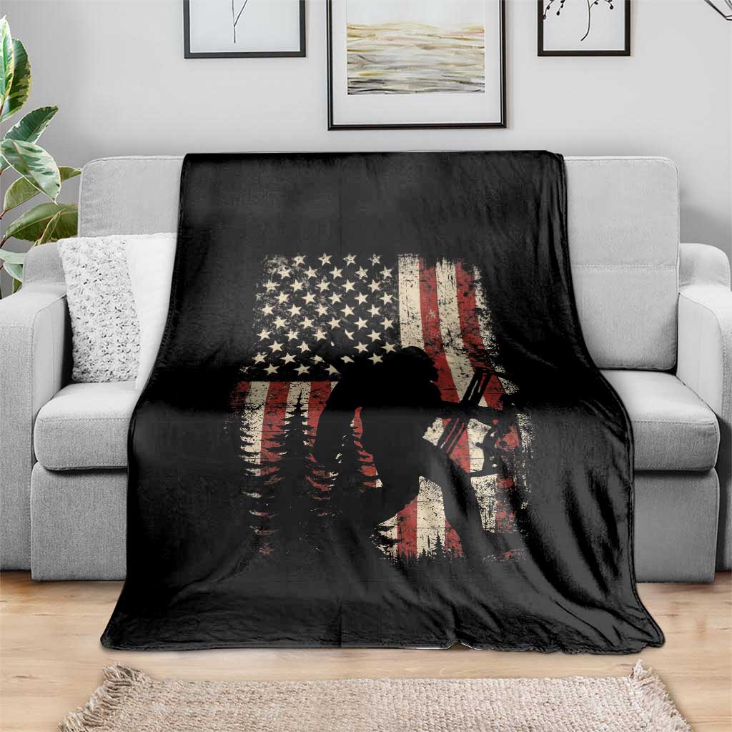 Bow Hunting Bigfoot America Flag Throw Blanket Patriotic Sasquatch With Archer Hunter Dad TS10 Print Your Wear