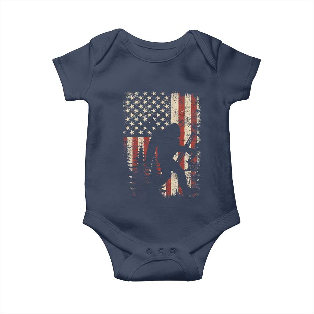 Bow Hunting Bigfoot America Flag Baby Onesie Patriotic Sasquatch With Archer Hunter Dad TS10 Navy Print Your Wear