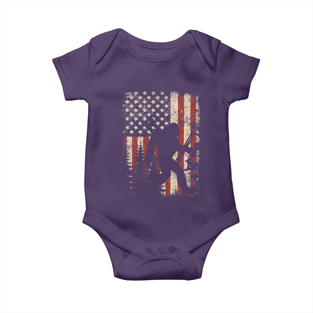 Bow Hunting Bigfoot America Flag Baby Onesie Patriotic Sasquatch With Archer Hunter Dad TS10 Purple Print Your Wear