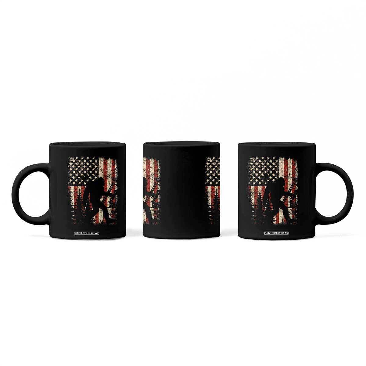 Bow Hunting Bigfoot America Flag Coffee Mug Patriotic Sasquatch With Archer Hunter Dad TS10 Print Your Wear