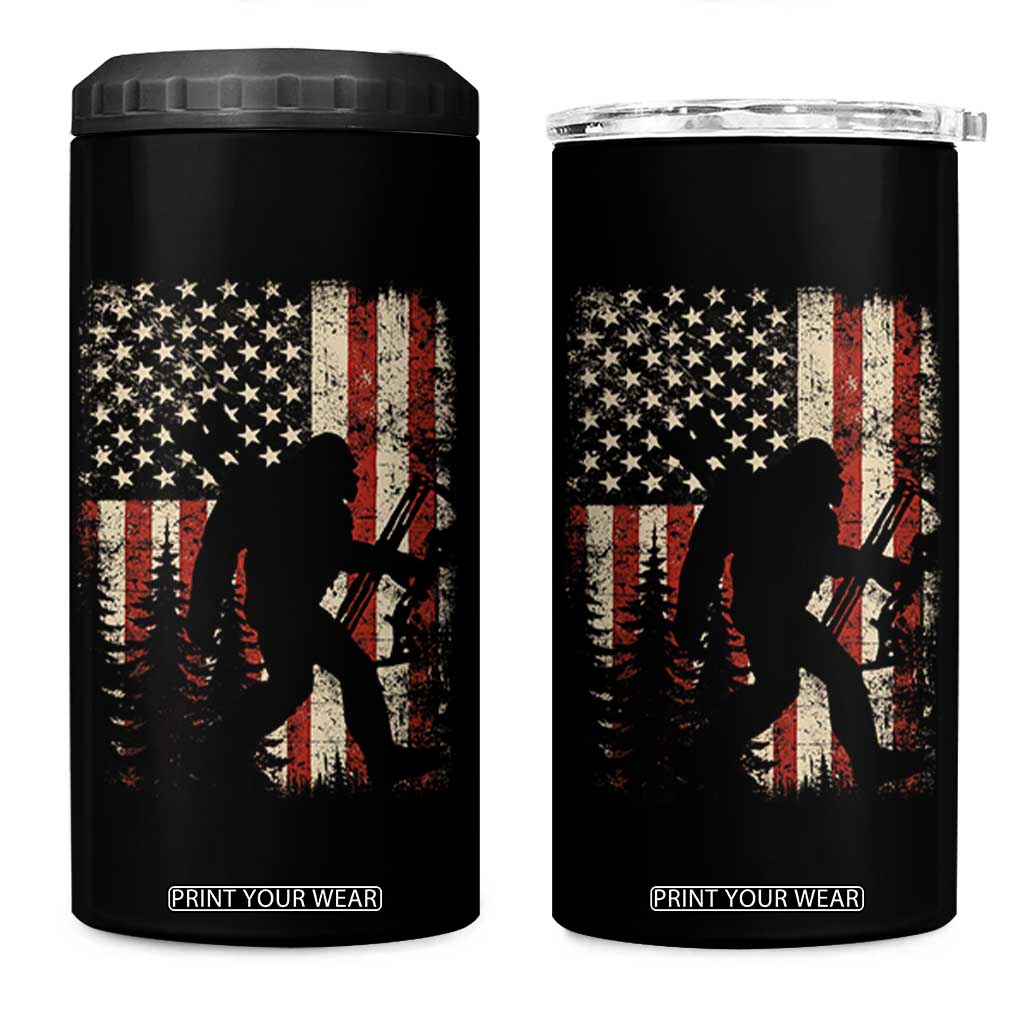 Bow Hunting Bigfoot America Flag 4 in 1 Can Cooler Tumbler Patriotic Sasquatch With Archer Hunter Dad TS10 One Size: 16 oz Black Print Your Wear