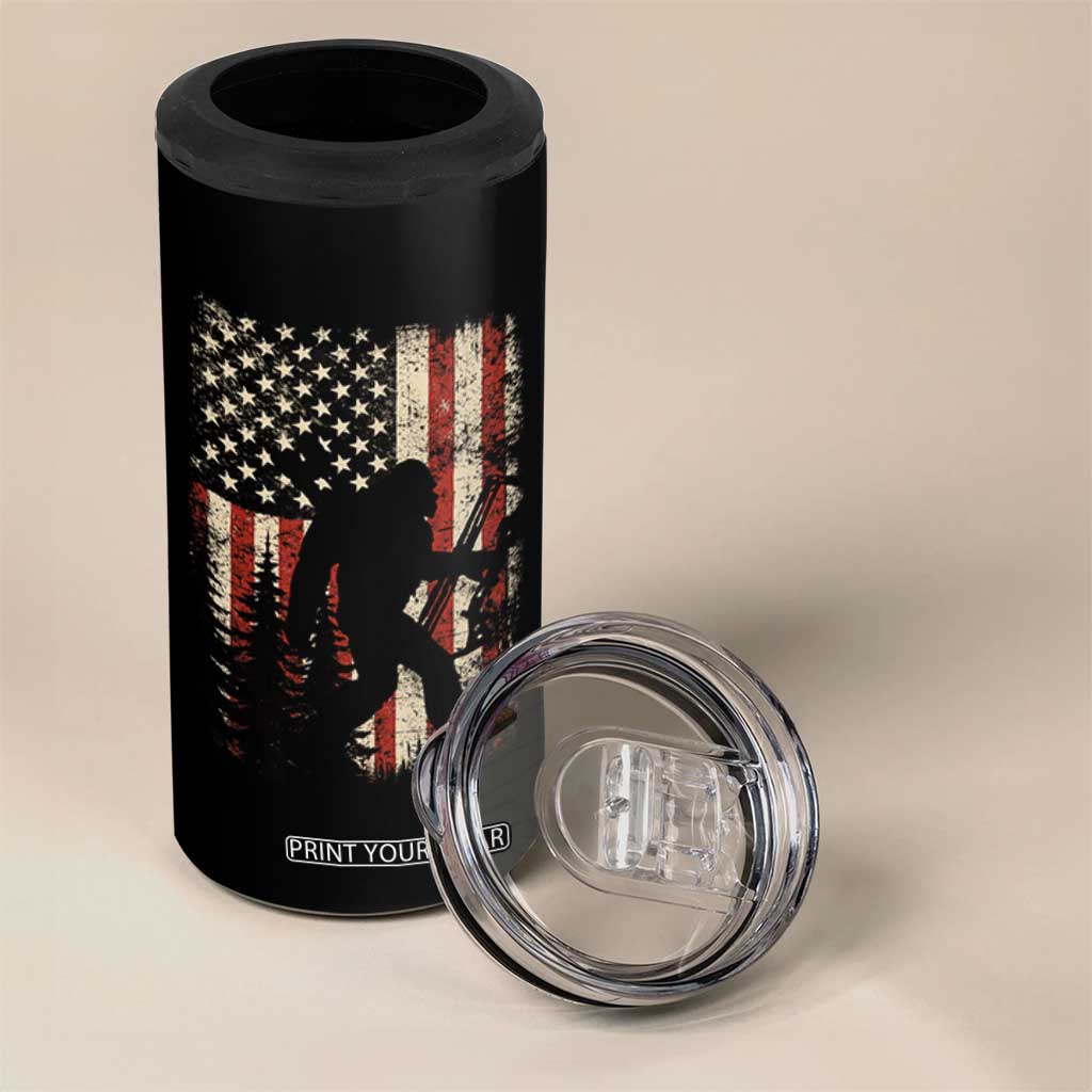 Bow Hunting Bigfoot America Flag 4 in 1 Can Cooler Tumbler Patriotic Sasquatch With Archer Hunter Dad TS10 Print Your Wear