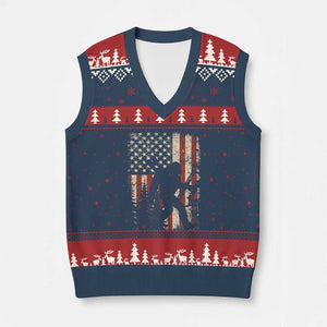 Bow Hunting Bigfoot America Flag V-Neck Knit Sweater Vest Patriotic Sasquatch With Archer Hunter Dad TS10 Navy Red Print Your Wear