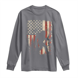 Bow Hunting Bigfoot America Flag Long Sleeve Shirt Patriotic Sasquatch With Archer Hunter Dad TS10 Charcoal Print Your Wear