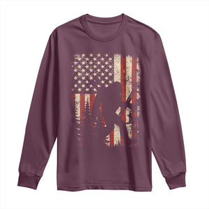 Bow Hunting Bigfoot America Flag Long Sleeve Shirt Patriotic Sasquatch With Archer Hunter Dad TS10 Maroon Print Your Wear