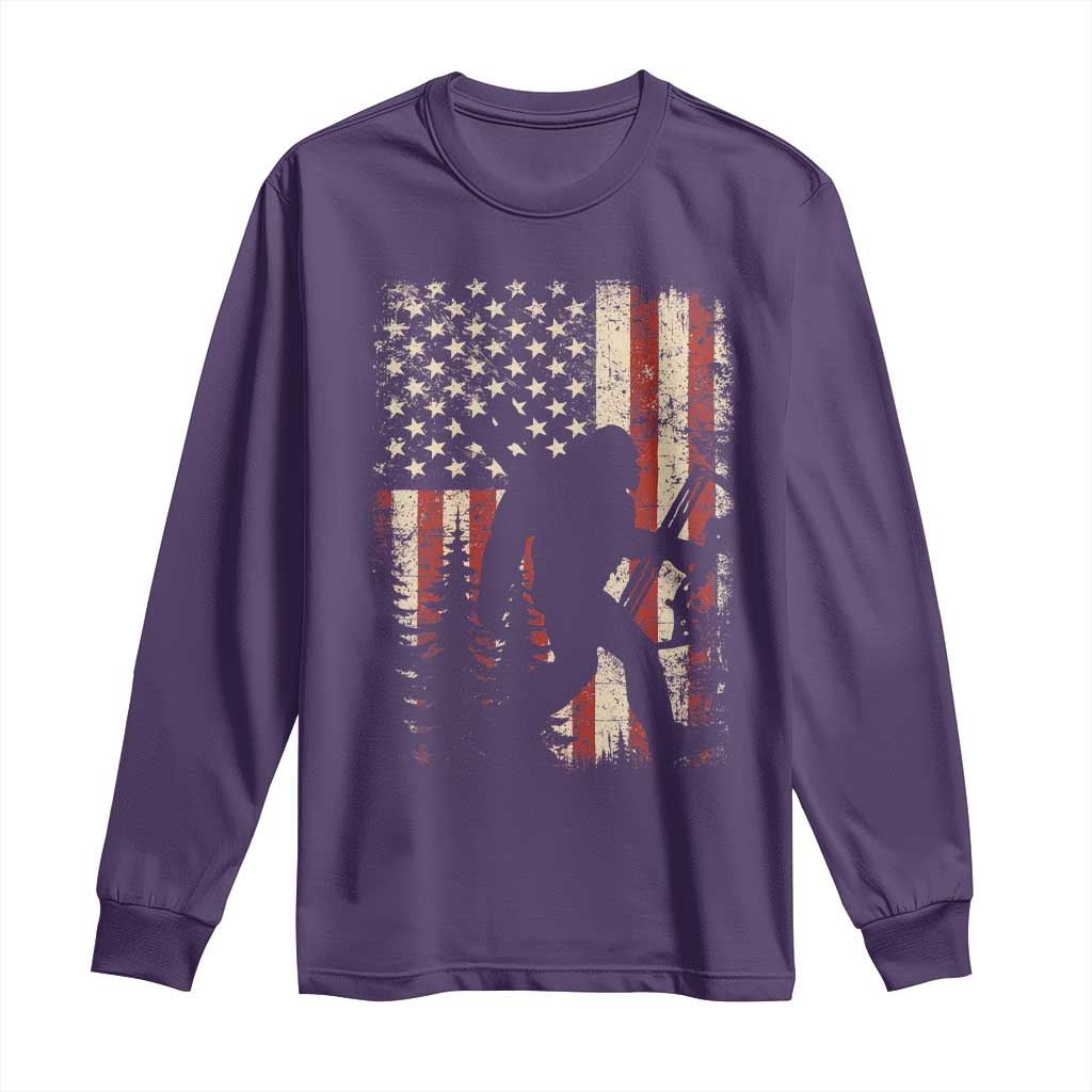 Bow Hunting Bigfoot America Flag Long Sleeve Shirt Patriotic Sasquatch With Archer Hunter Dad TS10 Purple Print Your Wear