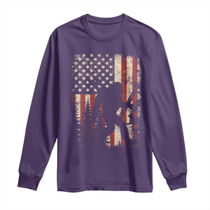 Bow Hunting Bigfoot America Flag Long Sleeve Shirt Patriotic Sasquatch With Archer Hunter Dad TS10 Purple Print Your Wear