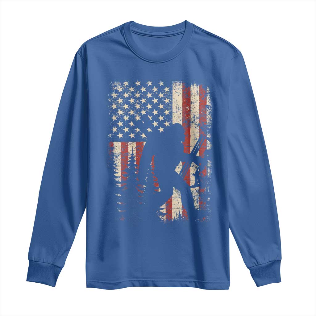 Bow Hunting Bigfoot America Flag Long Sleeve Shirt Patriotic Sasquatch With Archer Hunter Dad TS10 Royal Blue Print Your Wear