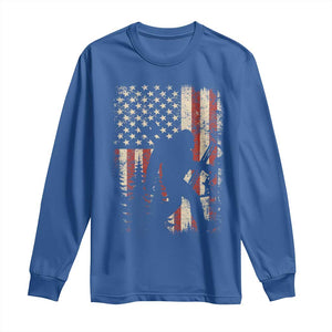 Bow Hunting Bigfoot America Flag Long Sleeve Shirt Patriotic Sasquatch With Archer Hunter Dad TS10 Royal Blue Print Your Wear