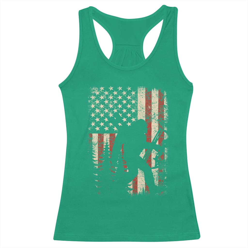 Bow Hunting Bigfoot America Flag Racerback Tank Top Patriotic Sasquatch With Archer Hunter Dad TS10 Irish Green Print Your Wear