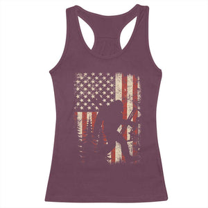 Bow Hunting Bigfoot America Flag Racerback Tank Top Patriotic Sasquatch With Archer Hunter Dad TS10 Maroon Print Your Wear
