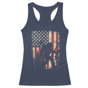 Bow Hunting Bigfoot America Flag Racerback Tank Top Patriotic Sasquatch With Archer Hunter Dad TS10 Navy Print Your Wear