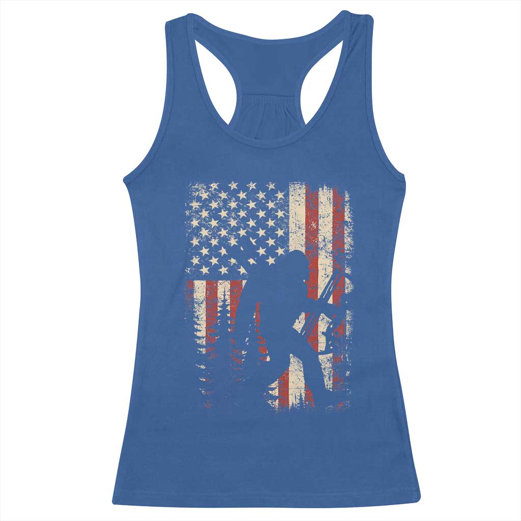 Bow Hunting Bigfoot America Flag Racerback Tank Top Patriotic Sasquatch With Archer Hunter Dad TS10 Royal Blue Print Your Wear