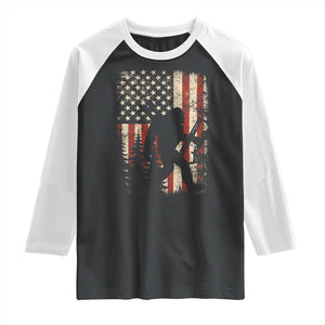 Bow Hunting Bigfoot America Flag Raglan Shirt Patriotic Sasquatch With Archer Hunter Dad TS10 Black White Print Your Wear