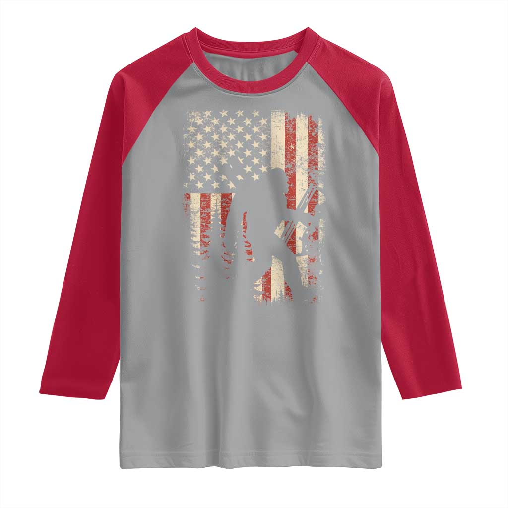 Bow Hunting Bigfoot America Flag Raglan Shirt Patriotic Sasquatch With Archer Hunter Dad TS10 Sport Gray Red Print Your Wear