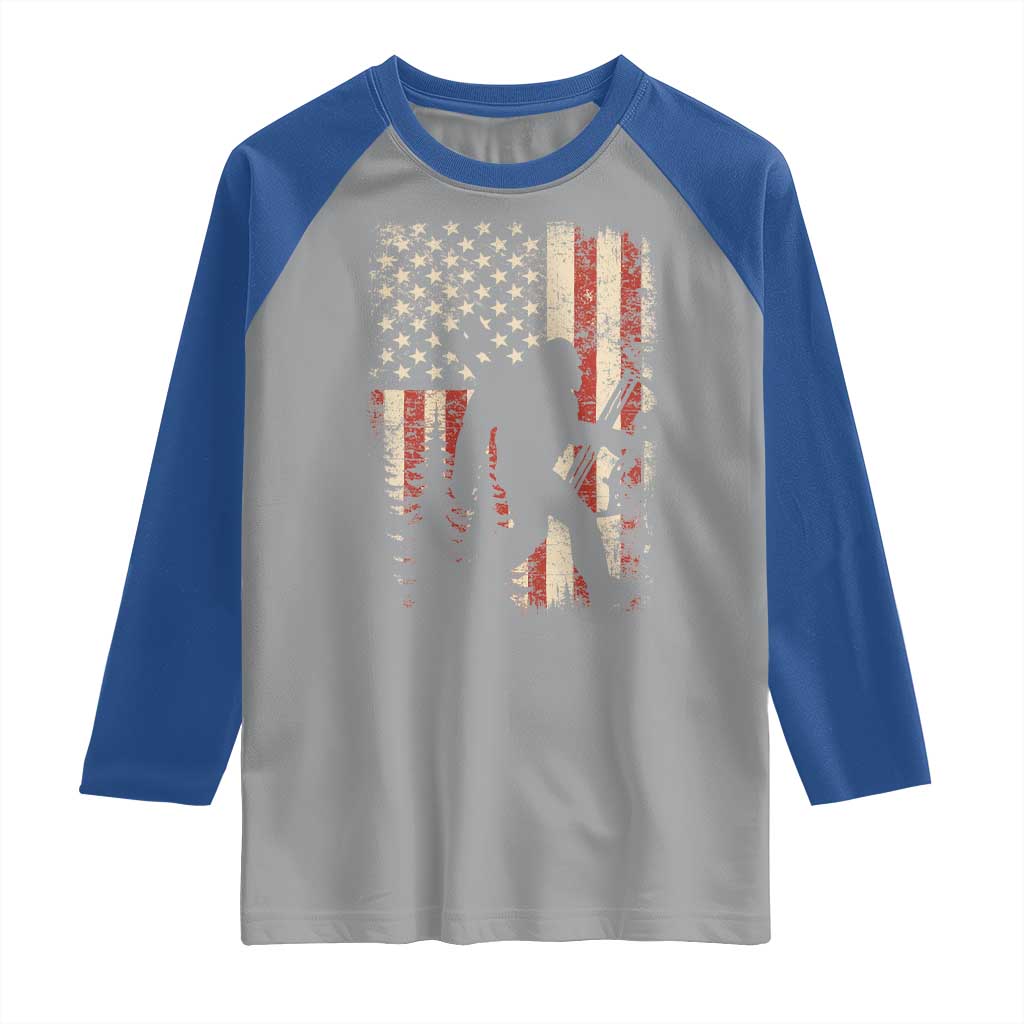 Bow Hunting Bigfoot America Flag Raglan Shirt Patriotic Sasquatch With Archer Hunter Dad TS10 Sport Gray Royal Print Your Wear