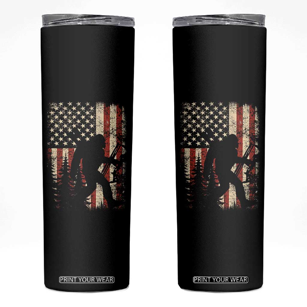 Bow Hunting Bigfoot America Flag Skinny Tumbler Patriotic Sasquatch With Archer Hunter Dad TS10 Black Print Your Wear