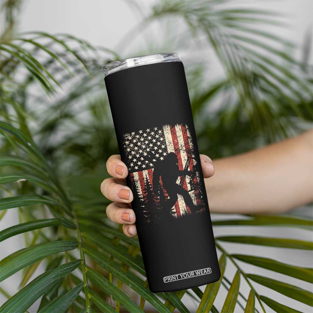 Bow Hunting Bigfoot America Flag Skinny Tumbler Patriotic Sasquatch With Archer Hunter Dad TS10 Print Your Wear