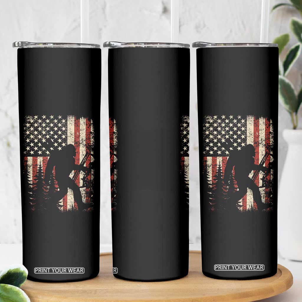 Bow Hunting Bigfoot America Flag Skinny Tumbler Patriotic Sasquatch With Archer Hunter Dad TS10 Print Your Wear