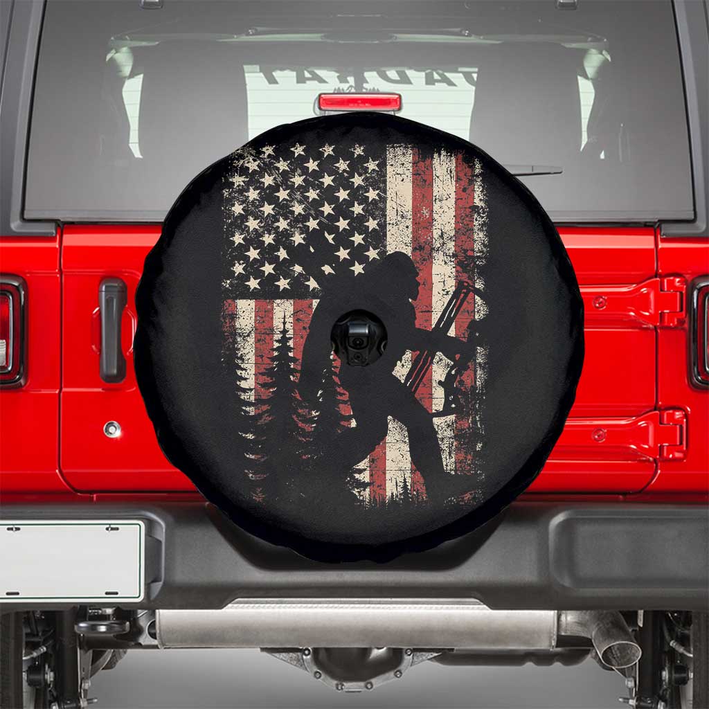 Bow Hunting Bigfoot America Flag Spare Tire Cover Patriotic Sasquatch With Archer Hunter Dad TS10 Black Print Your Wear