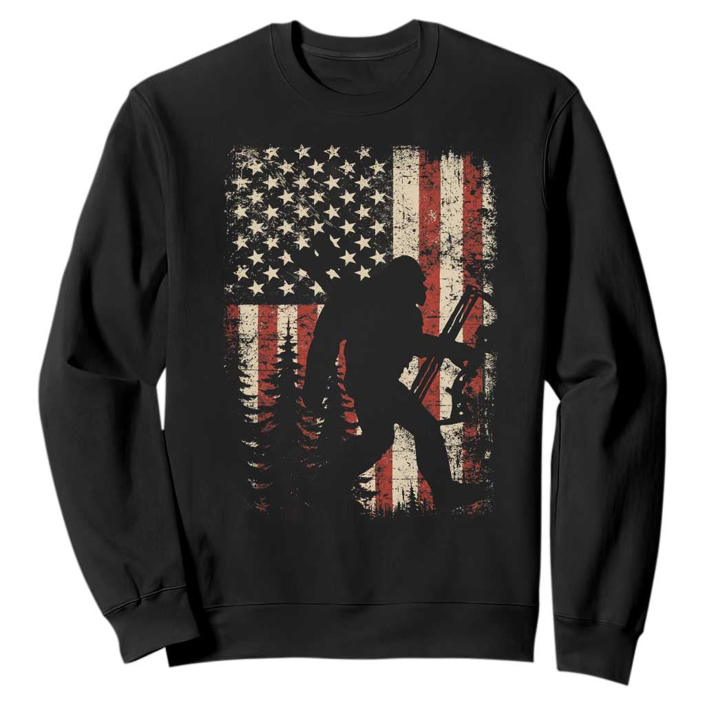 Bow Hunting Bigfoot America Flag Sweatshirt Patriotic Sasquatch With Archer Hunter Dad TS10 Black Print Your Wear