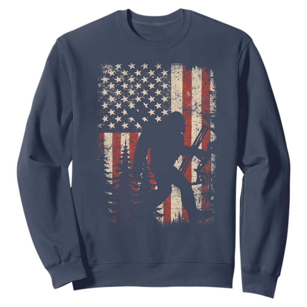 Bow Hunting Bigfoot America Flag Sweatshirt Patriotic Sasquatch With Archer Hunter Dad TS10 Navy Print Your Wear