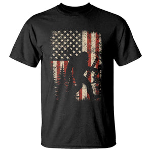 Bow Hunting Bigfoot America Flag T Shirt Patriotic Sasquatch With Archer Hunter Dad TS10 Black Print Your Wear