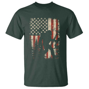 Bow Hunting Bigfoot America Flag T Shirt Patriotic Sasquatch With Archer Hunter Dad TS10 Dark Forest Green Print Your Wear