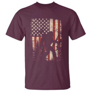 Bow Hunting Bigfoot America Flag T Shirt Patriotic Sasquatch With Archer Hunter Dad TS10 Maroon Print Your Wear