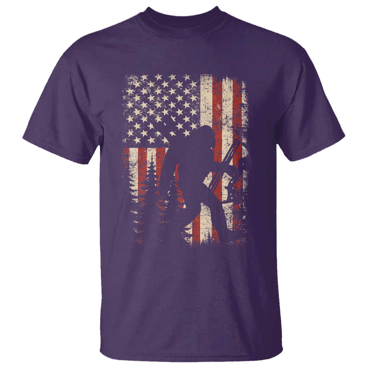Bow Hunting Bigfoot America Flag T Shirt Patriotic Sasquatch With Archer Hunter Dad TS10 Purple Print Your Wear