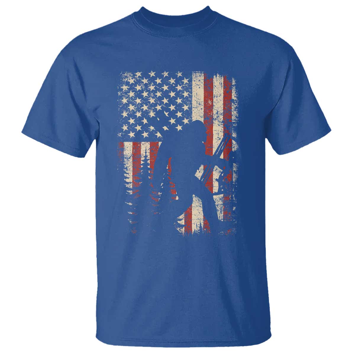 Bow Hunting Bigfoot America Flag T Shirt Patriotic Sasquatch With Archer Hunter Dad TS10 Royal Blue Print Your Wear
