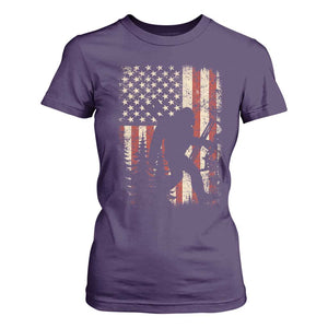 Bow Hunting Bigfoot America Flag T Shirt For Women Patriotic Sasquatch With Archer Hunter Dad TS10 Purple Print Your Wear