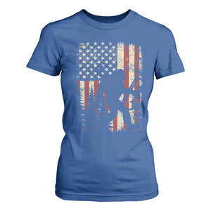 Bow Hunting Bigfoot America Flag T Shirt For Women Patriotic Sasquatch With Archer Hunter Dad TS10 Royal Blue Print Your Wear