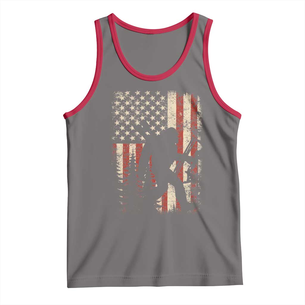 Bow Hunting Bigfoot America Flag Tank Top Patriotic Sasquatch With Archer Hunter Dad TS10 Deep Heather Red Print Your Wear