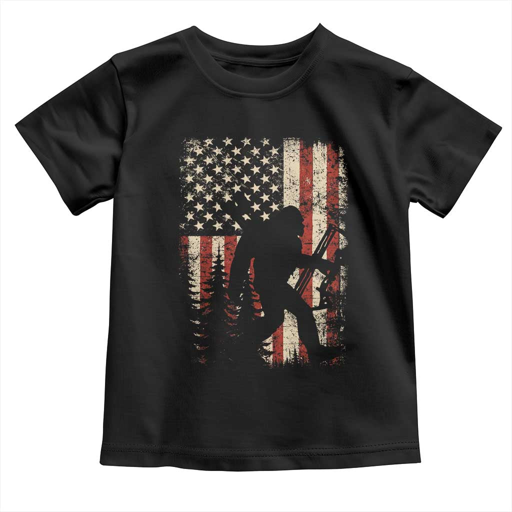 Bow Hunting Bigfoot America Flag Toddler T Shirt Patriotic Sasquatch With Archer Hunter Dad TS10 Black Print Your Wear