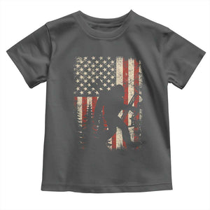 Bow Hunting Bigfoot America Flag Toddler T Shirt Patriotic Sasquatch With Archer Hunter Dad TS10 Dark Heather Print Your Wear