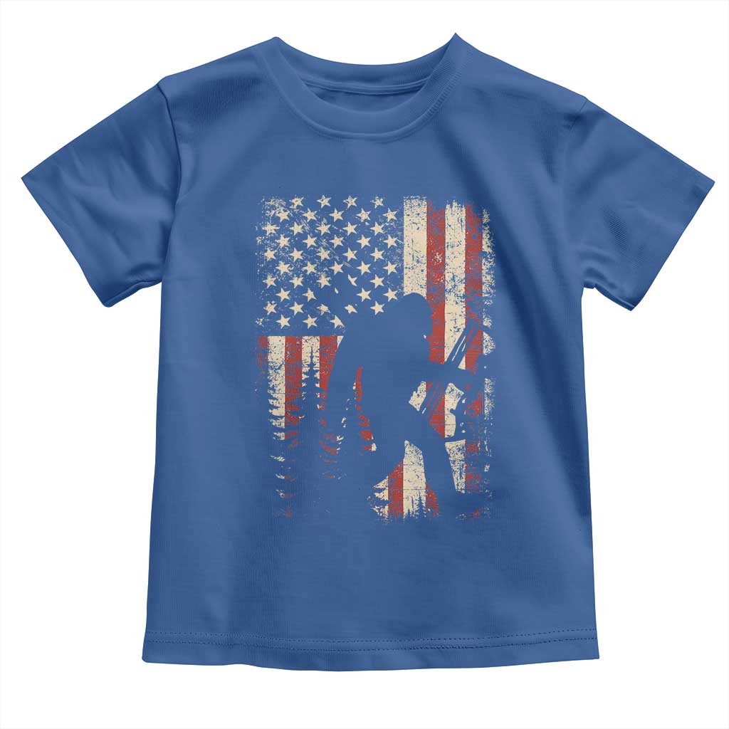 Bow Hunting Bigfoot America Flag Toddler T Shirt Patriotic Sasquatch With Archer Hunter Dad TS10 Royal Blue Print Your Wear