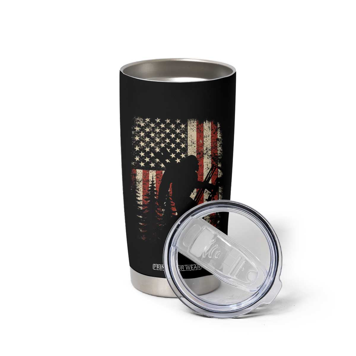 Bow Hunting Bigfoot America Flag Tumbler Cup Patriotic Sasquatch With Archer Hunter Dad TS10 Print Your Wear