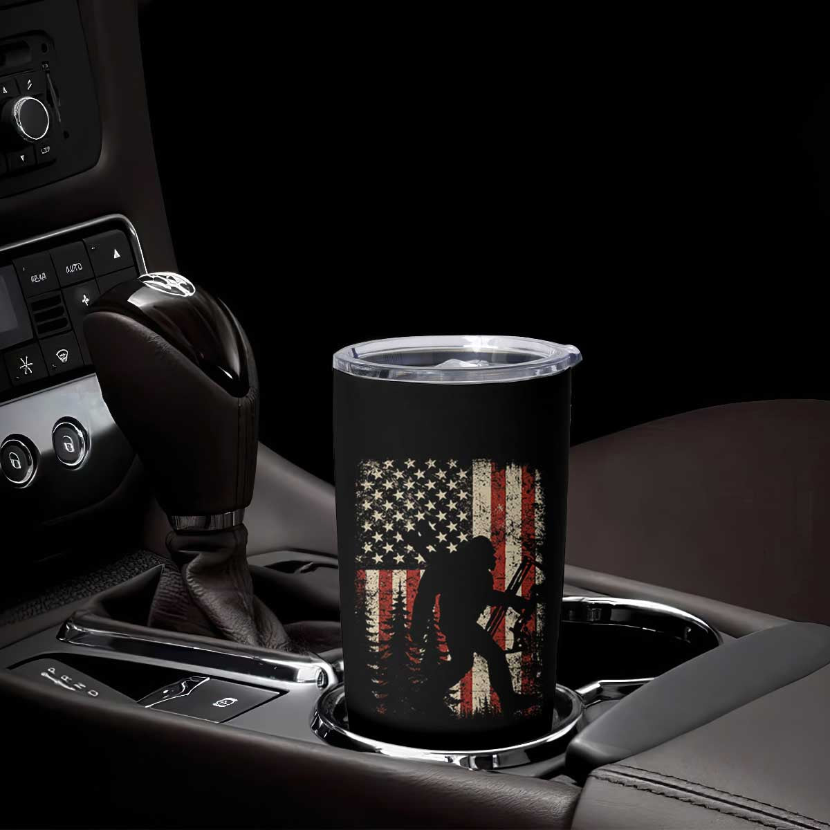 Bow Hunting Bigfoot America Flag Tumbler Cup Patriotic Sasquatch With Archer Hunter Dad TS10 Print Your Wear