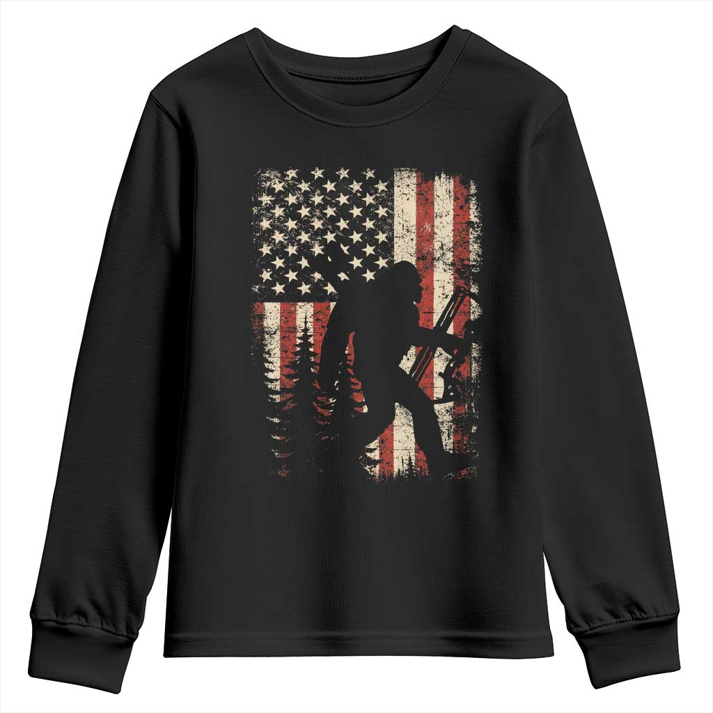 Bow Hunting Bigfoot America Flag Youth Sweatshirt Patriotic Sasquatch With Archer Hunter Dad TS10 Black Print Your Wear