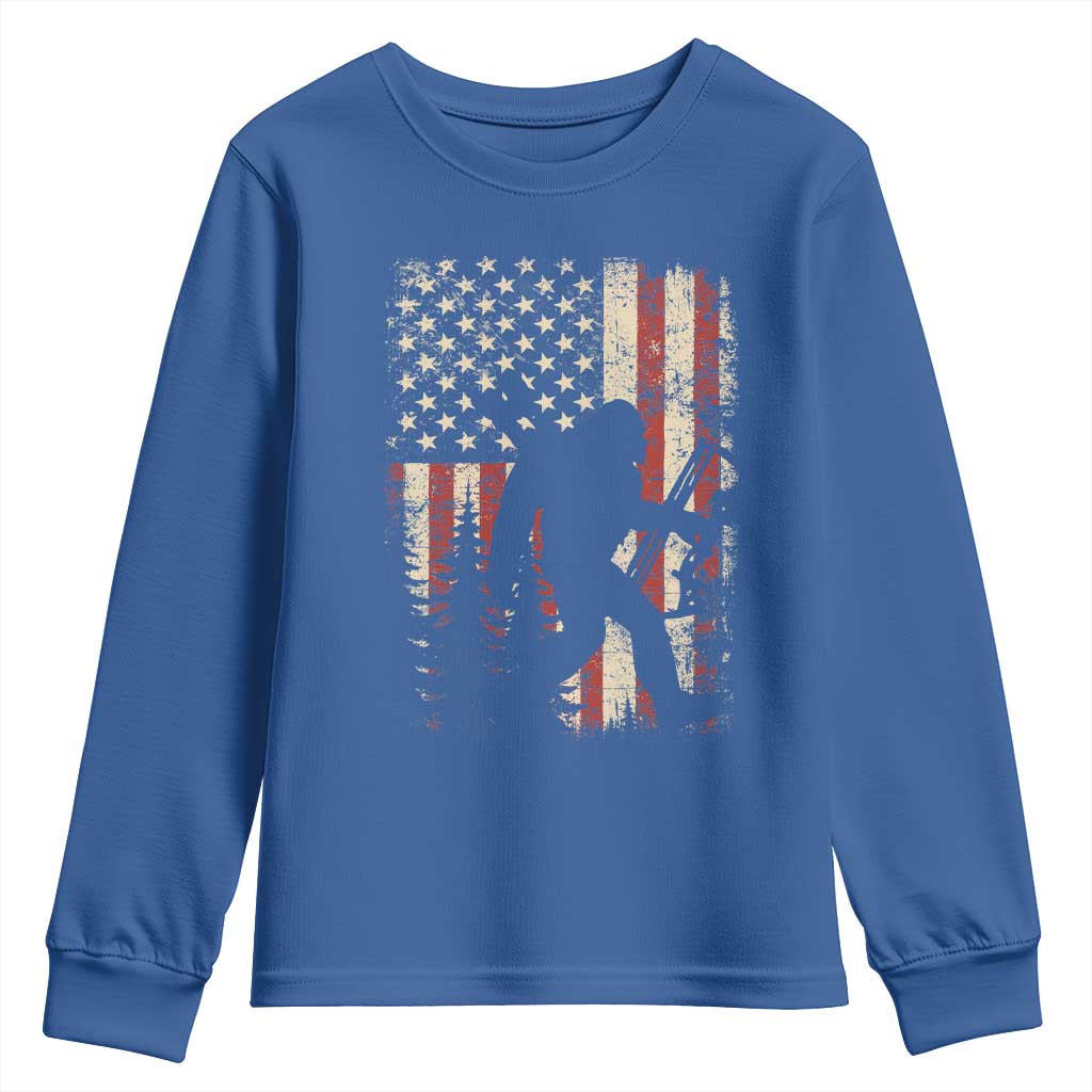 Bow Hunting Bigfoot America Flag Youth Sweatshirt Patriotic Sasquatch With Archer Hunter Dad TS10 Royal Blue Print Your Wear
