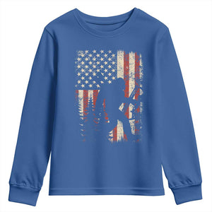 Bow Hunting Bigfoot America Flag Youth Sweatshirt Patriotic Sasquatch With Archer Hunter Dad TS10 Royal Blue Print Your Wear
