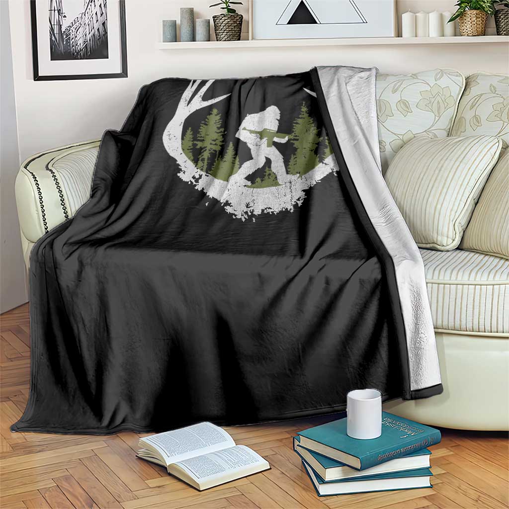 Bigfoot Gun Owner Throw Blanket Retro Deer Hunting Sasquatch Hunter Dad TS10 Print Your Wear