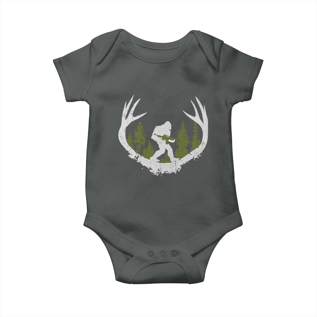 Bigfoot Gun Owner Baby Onesie Retro Deer Hunting Sasquatch Hunter Dad TS10 Dark Heather Print Your Wear