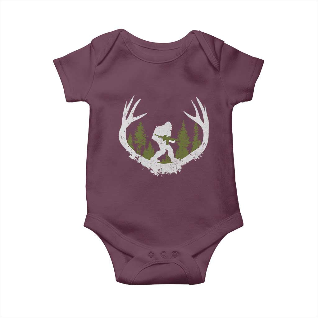 Bigfoot Gun Owner Baby Onesie Retro Deer Hunting Sasquatch Hunter Dad TS10 Maroon Print Your Wear