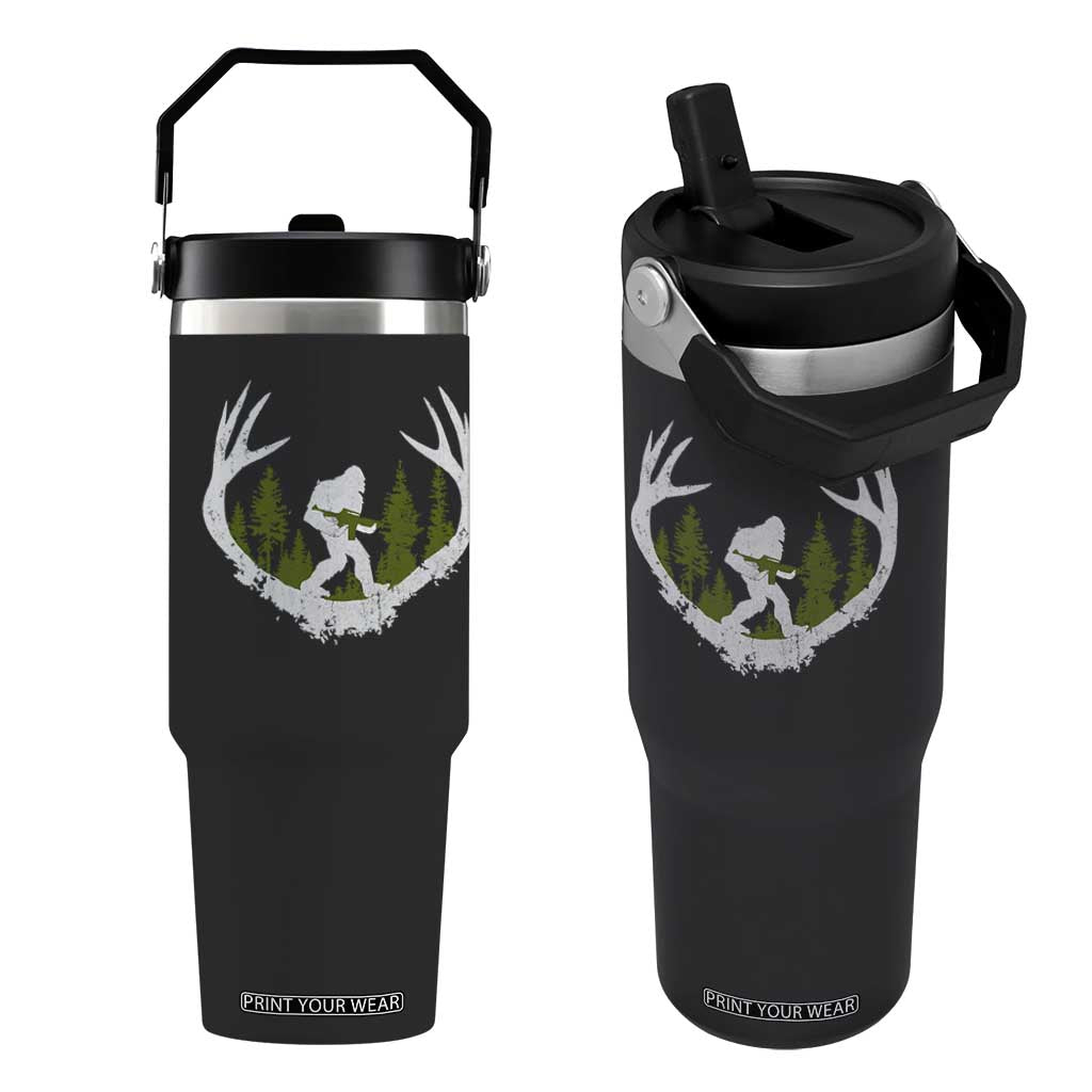 Bigfoot Gun Owner Flip Straw Tumbler Retro Deer Hunting Sasquatch Hunter Dad TS10 One Size: 30 oz Black Print Your Wear